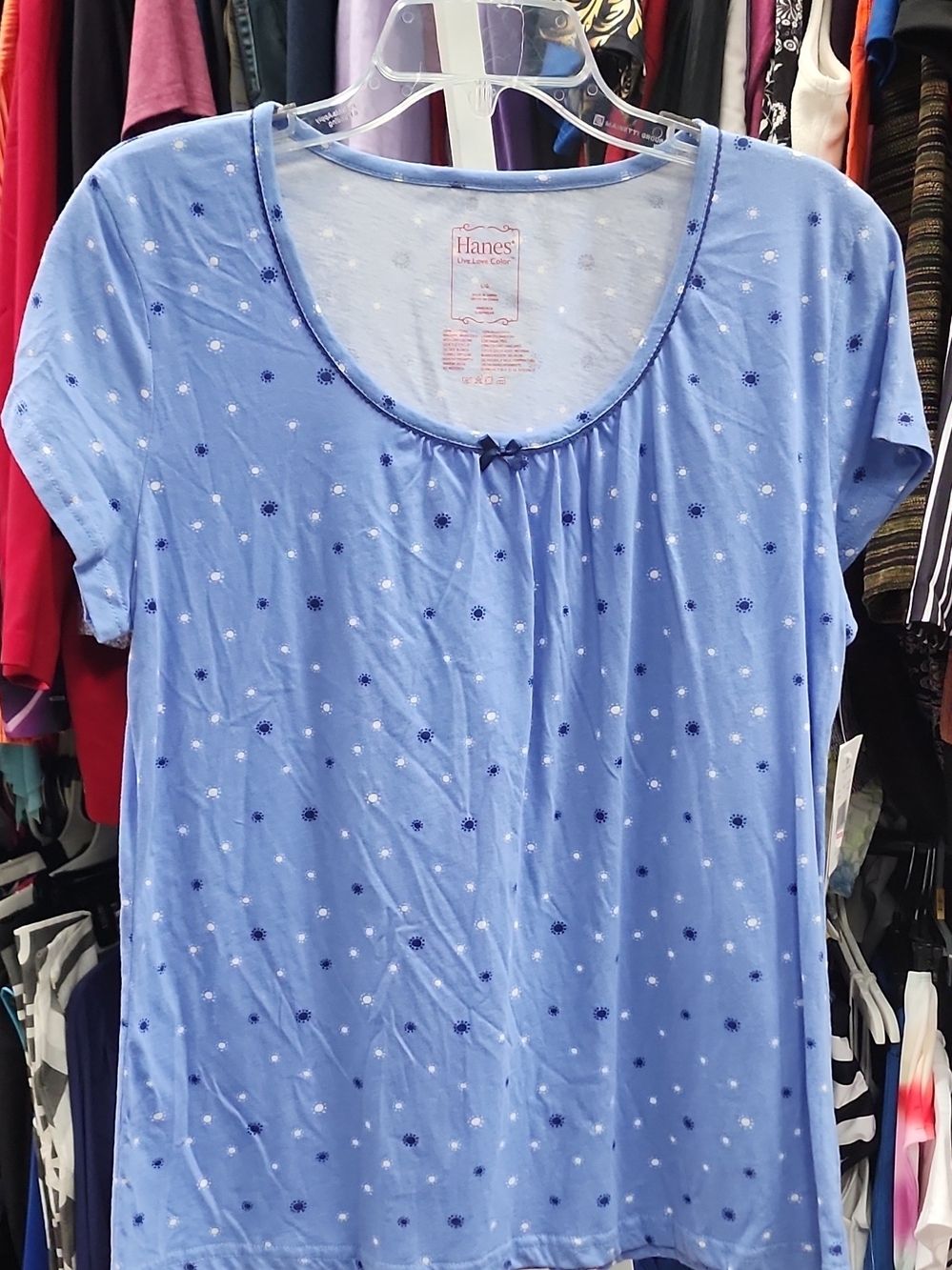 Hanes Women's Light Blue Scoop Neck Short Sleeve Top